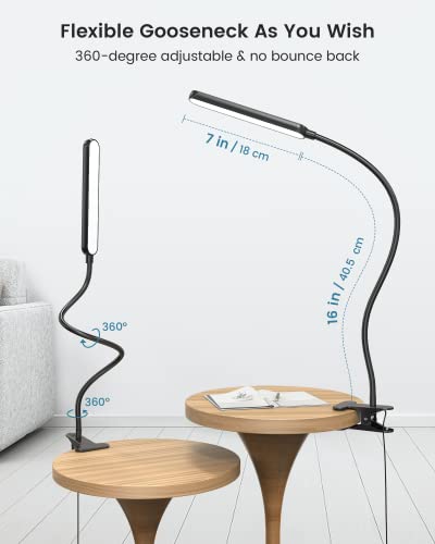 Glocusent Clip On Lamp, 5 Color & 5 Brightness - color: Black