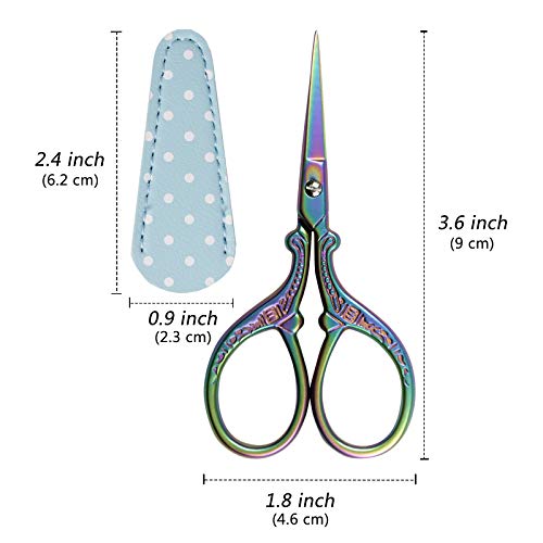 Sharp 3.6 inch Embroidery Scissors for Sewing, Crafting, Leather Sheath - color: Colorful