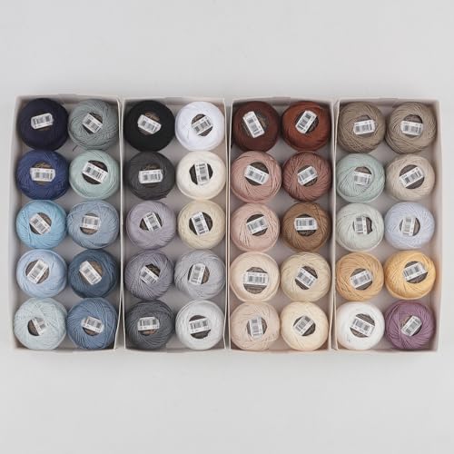 40 Colors Size 8 Double Mercerized Egyptian Long Staple Cotton Pearl Thread 5 Grams Ball Rainbow Color Embroidery Thread for Crochet Hardanger Cross Stitch Hand Embroidery (40F) - color: 40F