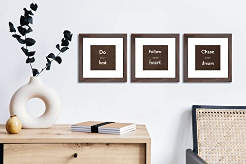 8x8 Picture Frame Set of 3 with Real Glass for Pictures 5x5 with Mat or 8x8 Without Mat, Wall Mounting or Tabletop display Photo Frames in Walnut - color: Walnut, size: 8x8(set of 3)