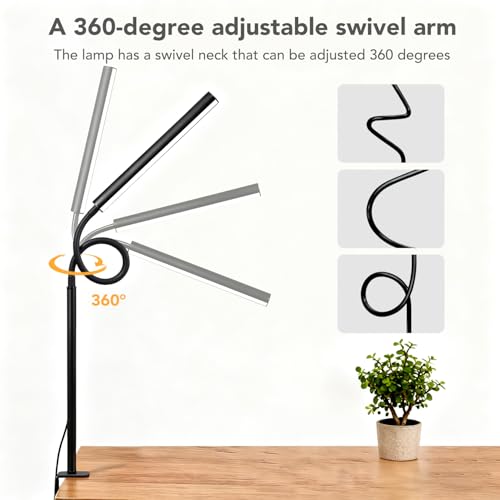 LED Desk Lamp with Clamp, 1200 Lumens Eye-Caring Desk Light for Home Office - color: Black, size: Mini