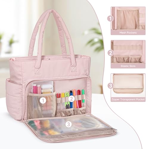 Teamoy Puffy Embroidery Bag Organizer, Cross Stitch Bag, Pink - color: Pink