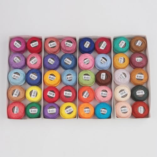 40 Colors Size 8 Double Mercerized Egyptian Long Staple Cotton Pearl Thread 5 Grams Ball Rainbow Color Embroidery Thread for Crochet Hardanger Cross Stitch Hand Embroidery (40D) - color: 40D