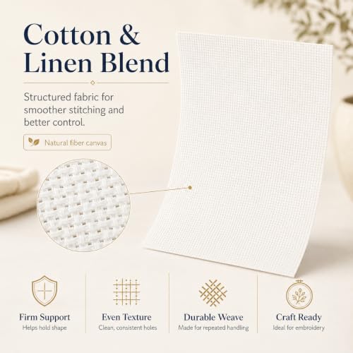 Needlepoint Canvas 13 Mesh, Cotton & Linen Blend, White, 18" x 20" - size: 13-Mesh