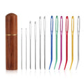 12pcs Large Eye Sewing Needles Kit, Aluminum Large-Eye Blunt Needles with Bent Tapestry Needles & Wooden Needle Case Hand Knitting Needles for Crochet Quilting Beading Projects