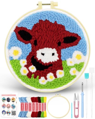 FIVEIZERO Yarn Punch Needle Craft Kit for Beginner,Highland Cattle Pattern2 - color: Caw