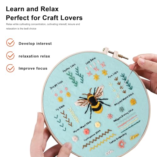 JOINRUN Beginner Embroidery Kit for Adults, 3 Pack with Video Tutorial - color: Bee