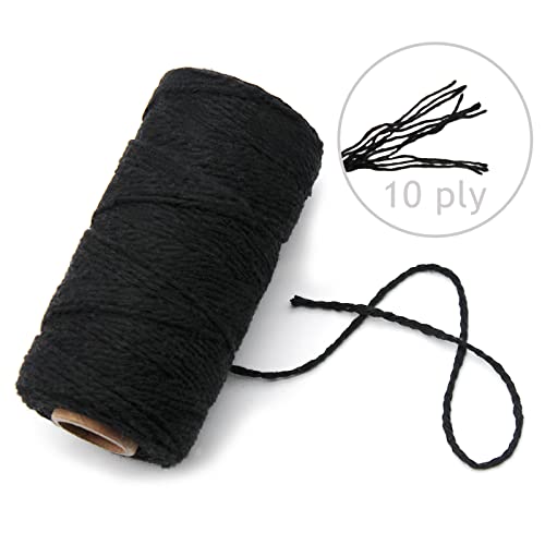 Anvin 984 Feet Cotton Jute Twine Pack - Natural, Black (Pack of 3, 10 Ply, 2mm Thick) for Bakers, Butchers, Arts & Crafts, Gardening - color: Black