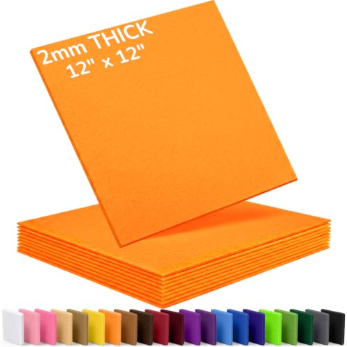 2mm Stiff Felt Sheets 12" X 12" (10 Pack, Orange) - color: Orange