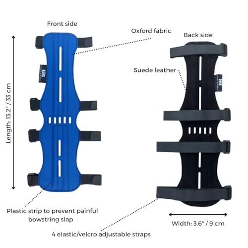Hunt & Seek Fabric Archery Arm Guard 4 Hook-and-Loop Adjustable Straps Hunting Arm Guard Forearm Wrist Protector Archery Bracer Adult Unisex - color: Blue