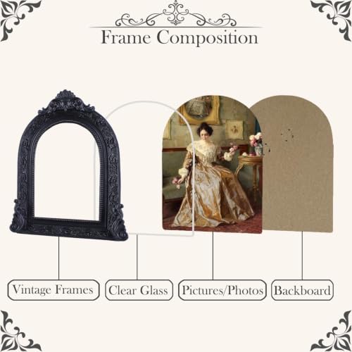 Vintage Picture Frames 4x6 Ornate Black Antique Picture Frames for Wall and Tabletop Vintage Photo Frame Victorian Home Decor Gallery Wall Decor in Arch Shape - color: Black, size: 4x6