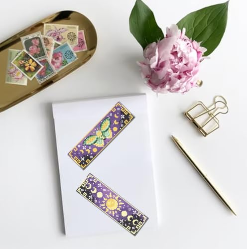 FREEBLOSS 6 Set Cross Stitch Bookmark Kits 8"x2.4" Butterfly Moon Phases - style: Lunar phase