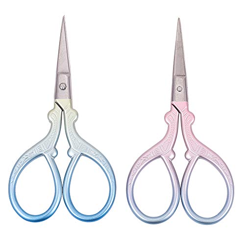 SUNNYCLUE 2pcs Sewing Scissors 3.7 Inch Small Stainless Steel Sharp Tip Brow Shaping Classic Scissors Shears for DIY Crafting Needle Work Threading Art Work, Classic - color: Gradient Color-2pcs-sewing Scissors