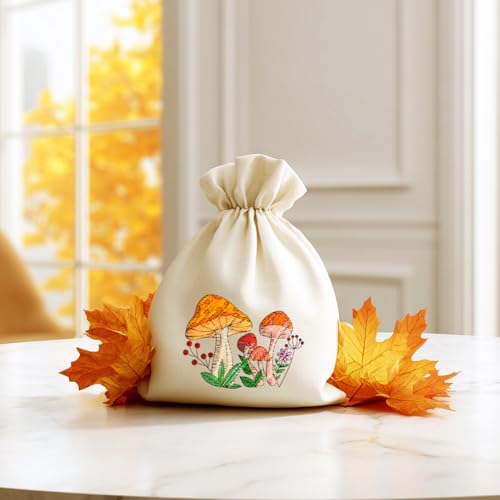ORIGACH 4 Sheets Large Autumn Water Soluble Embroidery Stabilizers, Pumpkin Leaves & Mushroom Stick and Stitch Embroidery Paper Hand Sewing Stabilizers for Embroidery Beginners - color: Autumn Pumpkin Leaves & Mushroom