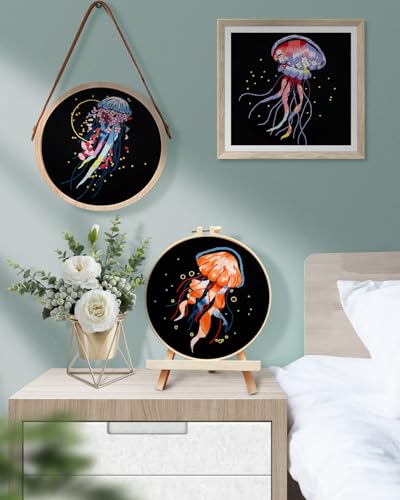TINDTOP 5 Pack Embroidery Kit for Adult, Embroidery DIY Starter Kit - color: Jellyfish