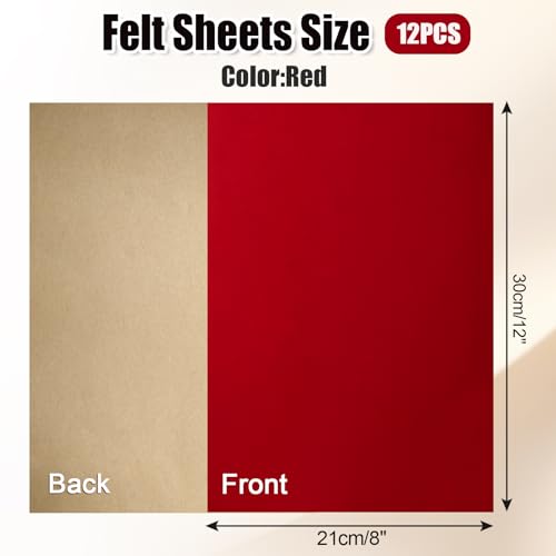 Biaungdo Self Adhesive Felt Sheets, Red, 12 Pcs, 8 x 12 Inch - color: Red