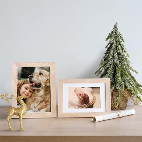 KINLINK A5 Picture Frame, Natural Solid Wood Frame with Acrylic Plexiglass for Pictures 4x6 with Mat or A5 without Mat, Tabletop and Wall Mounting Display Photo Frame 1 Pack - color: Natural, size: A5