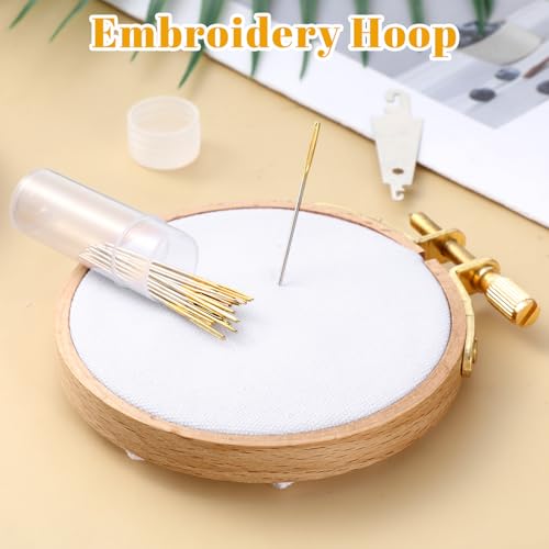 2PCS 3 Inch Wooden Embroidery Hoops, 30PCS 3 Sizes Embroiderys Needles, and 1PCS Needle Threader, Wood Circle Cross Stitch Hoops Ring Small Embroidery Hoop Frame Embroiderys Ring for Art Craft Sewing