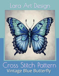Vintage Blue Butterfly: Cross-Stitch Pattern (Animals and floral cross-stitches pattern)