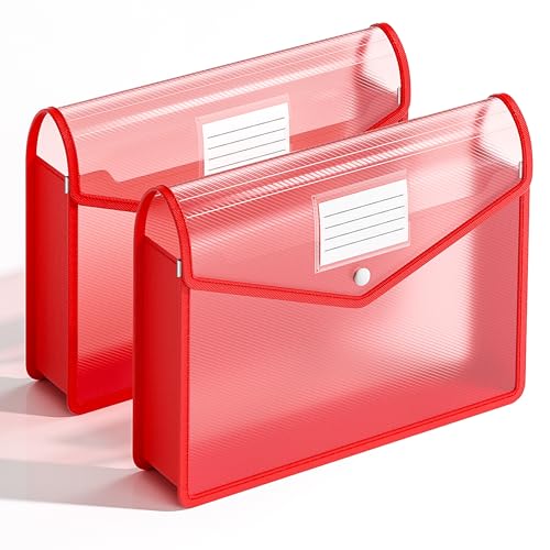 2 Pack Plastic Expanding File Folder, Fit Letter/A4 Size, Red - color: Red