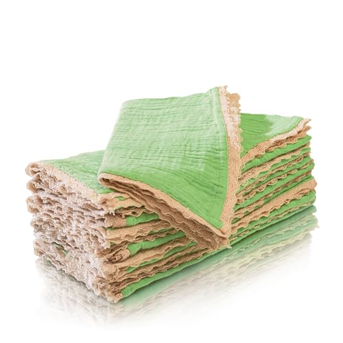 Lace Cloth Napkins, Cotton Gauze, Set of 8, 20x20 Inch,Lettuce Green - color: Lettuce Green Gauze, size: 20" x 20" (Set of 8)