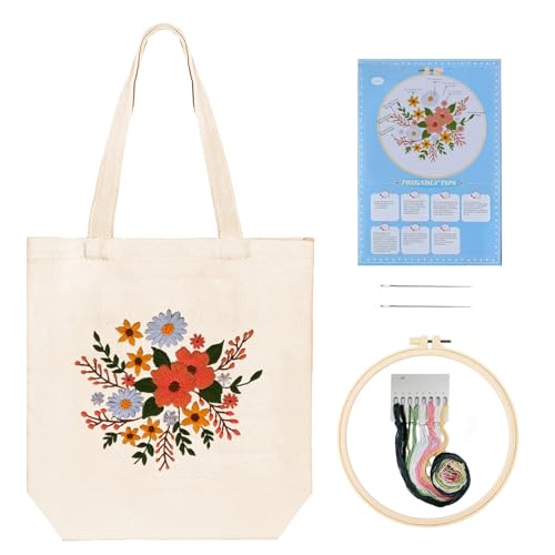 Huacan Embroidery Canvas Bag Kits for Adults Beginner Stamped Flowers Pattern DIY Cross Stitch Printed Flower Stitching Sewing Kit - color: Flower 1