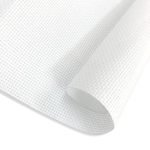 14CT Aida Cloth - 39x59 Inch Cross Stitch Fabric for Embroidery, Pre-Cut Needlework Material, Acid-Free, Durable Weave(White)
