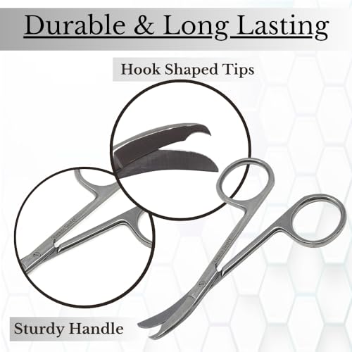 Small Scissors all Purpose, Sharp Mini Detail Craft Shears with Precision Angled One Hook Tip Design, Ideal for Thread Cutting, Sewing, Knitting, Embroidery, Stainless Steel Snips (Silver - 3.5") - color: Silver - 3.5"