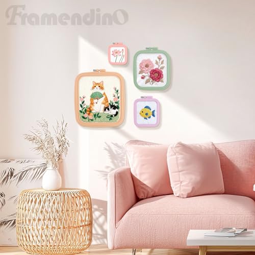 Framendino, 4 Pack Size Square Embroidery Hoops Plastic Cross Stitch Reusable Frames Rings for DIY Sewing Needlework Project