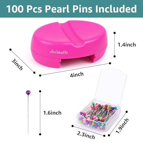Arcimatto Magnetic Pin Holder, Strong Magnet Pincushion with Drawer, Pin Cushion with 100 Pcs Ball Head Straight Pins for Sewing, Needle Cushions Bobby Pin Holder Paper Clip Organizer for Quilting - color: Rose Red