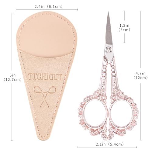 All Purpose Scissors With Sheath - Sharp for Sewing, Embroidery, Cuticle, Eyebrows, Manicure, Pedicure, Beauty Grooming - Office, Home, School, Crafts (Pink Gold) - color: Pink Gold