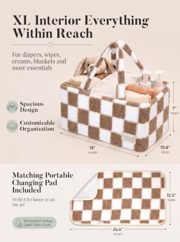 Baby Diaper Caddy Organizer with Waterproof Changing Pad, Checkered Taupe - color: 5/ Checkered Taupe Diaper Caddy with changing pad