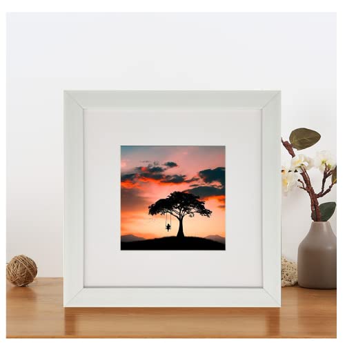 8x8 Photo Frame Gallery Square Picture frame with 5x5 mat,Freestanding and Wall Mountable,White - color: White, size: 8x8