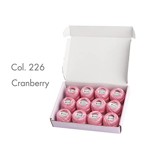 Rhapsody Pearl Cotton Thread Size 8 Crochet Thread Perle 12 Balls Set Hand Knitting, Embroidery, Sashiko, Cross-Stitch, Sewing, Needlepoint, DIY, Quilting (Cranberry, Col. 226) - color: Cranberry, Col. 226