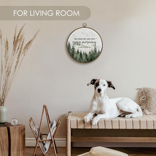 Fewgb Christian Bible Mountain Round Wall Art Decor Framed for Bedroom Living Room, His Mercies Are New Every Morning Canvas Wall Art Prints Picture, Lamentations Hanging Room Decor Artwork 10x10 - color: mercy