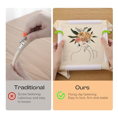Caydo 3 PCS Square Embroidery Hoops, Plastic Cross Stitch Snap Frames with Sewing Needles for Quilting, Needlepoint & Silk-Painting 6 x 6, 8 x 8, 11 x 11 in(White)