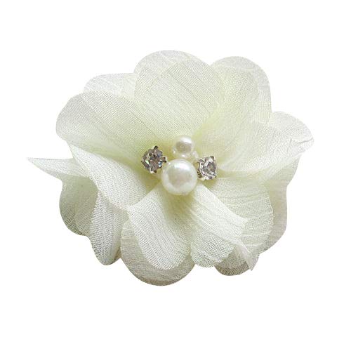 Chenkou Craft Pack of 12pcs Chiffon Flowers Ribbon Bows W/Beads 2-3/8" (60mm) Appliques Wedding Decor Bulk Lots (Beige) - color: Beige