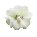 Chenkou Craft Pack of 12pcs Chiffon Flowers Ribbon Bows W/Beads 2-3/8" (60mm) Appliques Wedding Decor Bulk Lots (Beige) - color: Beige