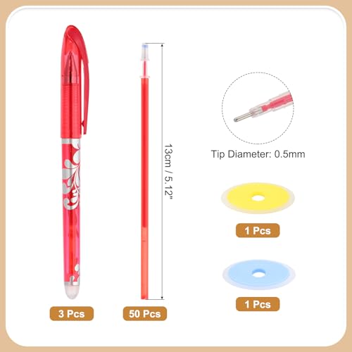 PATIKIL 3Pack Erasable Gel Pens with 50 Refills & 2 Erasers, 0.5mm Heat Erasable Pens for Fabric Red Ink Fabric Markers for Sewing Quilting Planner Writing - color: Red