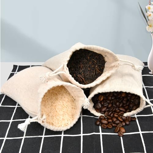 calary 50pcs Double Canvas Drawstring Bag Cotton Pouch Gift Sachet Muslin Reusable Tea Bag - style: 4.7x5.9 Inch (Pack of 50)