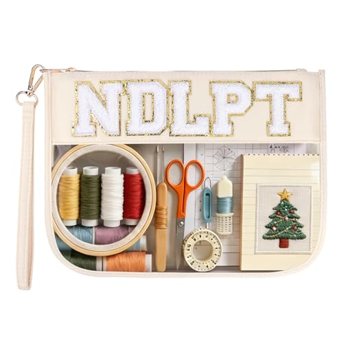 Needlepoint Project Bag Sewing Gifts Embroidery Sewing Bag Craft Storage Organizer NDLPT Clear Zip Pouch Bag - color: Beige, size: Flat-M