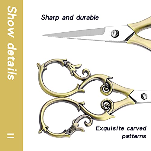 SHWAKK Embroidery Scissors 4.45in Ancient Cyan Gourd Flower Scissors - color: Gold gourd flower