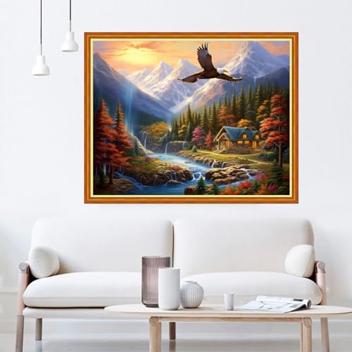 Dooxvey Cross Stitch Kits for Adults Beginners,Full Range of Cross-Stitch Stamped Kits Needlepoint Kits for Beginners Embroidery Kits 11CT Cross Stitch Patterns-Eagle Scenery 16x20 inch - color: Artpattern13