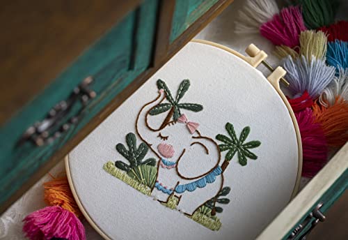 Ebherys Level 1 Embroidery Kits for Beginners and Adults, Different Animals Pattern, 1set as a Pack, inculde 1 Hoop, Instruction and Enough Threads, Easy and Basic Stitches (Elepant) - color: Elepant