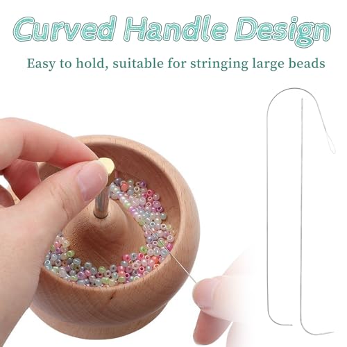 4Pcs Big Eye Beading Needles Stainless Steel Bead Spinner Needles Curved Beading Needles for Jewelry Making, 2 Size Seed Bead Needles for Bracelet Necklace Jewelry Making