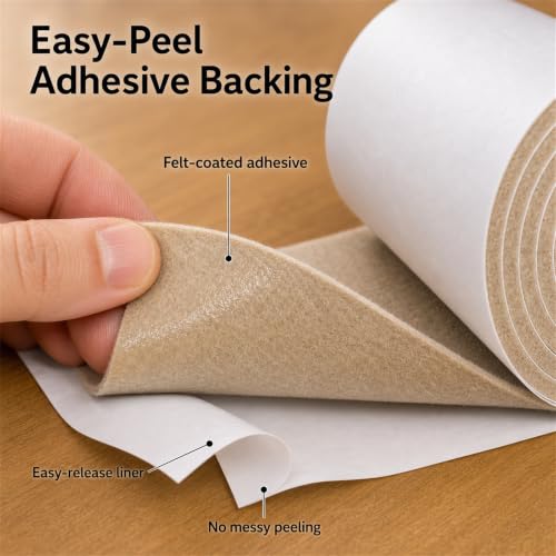 Felt Furniture Pads, Self Adhesive Felt Sheets Roll, Cuttable Felt Pads for Furniture Legs, Heavy Duty Furniture Pads for Hardwood Floors, Chair Wall Protector, Beige, 40 x 5 x 0.12 Inch - color: Beige, size: 5" x 40"