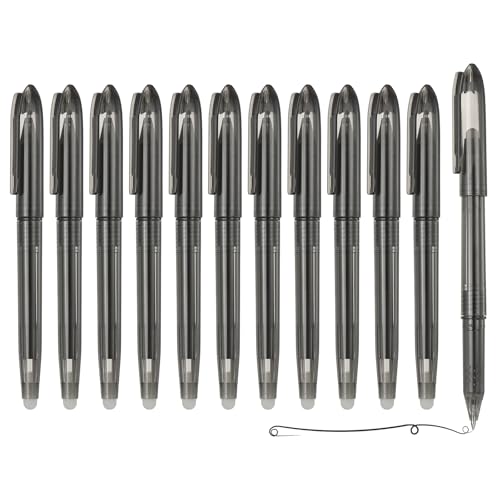 PATIKIL 12Pcs Erasable Gel Pens, 0.5mm Fine Point Heat Erasable Marking Pen with Cap Smooth Writing Fabric Markers for Sewing Drawing Writing Planner, Black Ink - color: Black