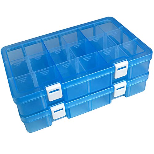 DUOFIRE Plastic Organizer Storage Box, Adjustable Divider 18 Grids,Blue x 2 - color: Blue, size: 18Grid-2pcs