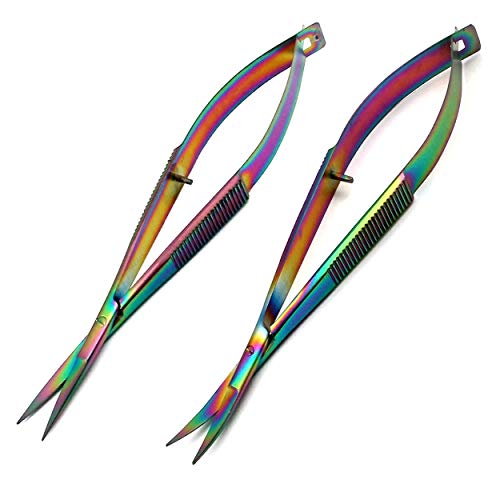 Pack of 2 Pieces 4.5" Embroidery Easy Snips Scissors - EZ Snip Straight & Curved Blades Stainless Steel Multi Color Rainbow