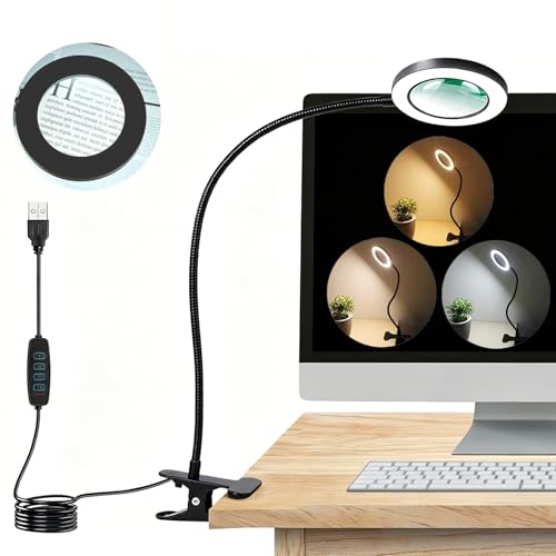 Magnifying Glasses with Light, 10x Clip on Desk Lamp with Magnifier